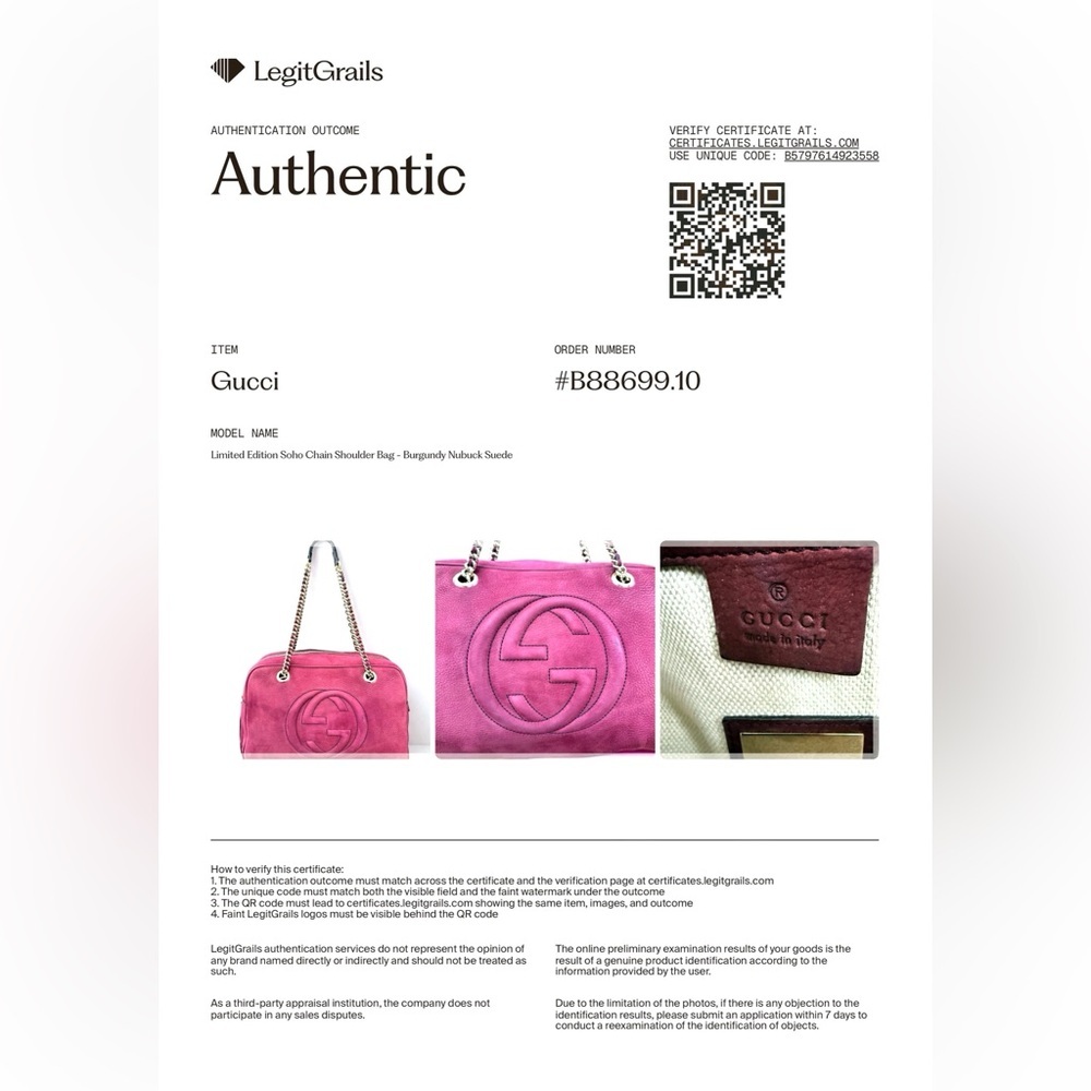 GUCCI Limited Edition Soho Chain Shoulder Bag - Burgundy Nubuck Suede -with COA - Picture 6 of 16